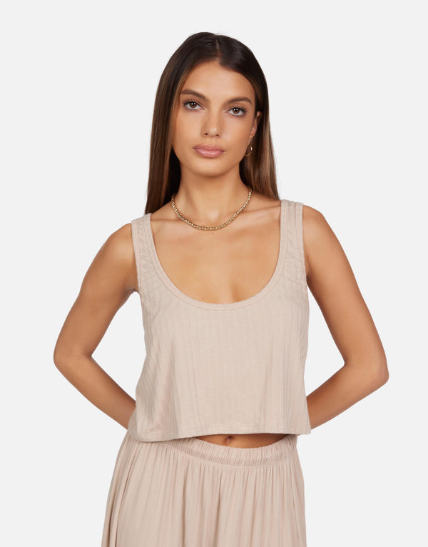 Michael Lauren - Neko Oversized Ribbed Crop Tank - Soft Beige