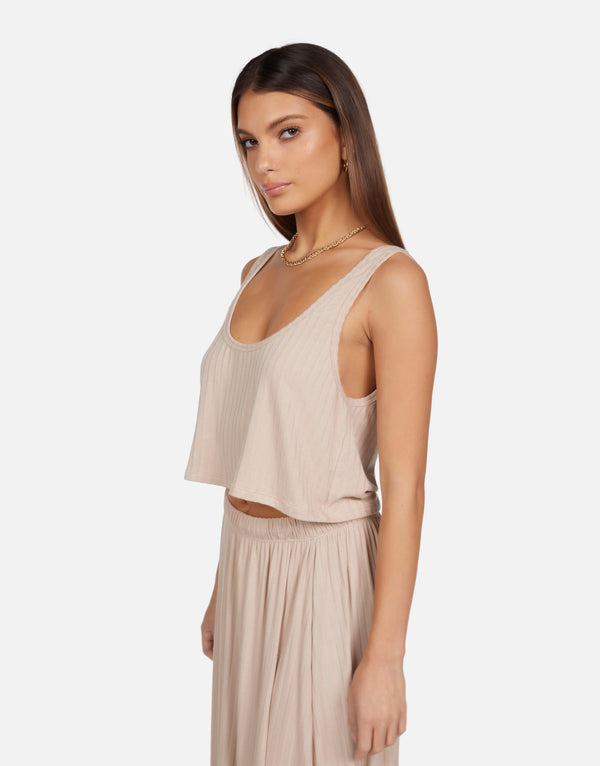 Michael Lauren - Neko Oversized Ribbed Crop Tank - Soft Beige