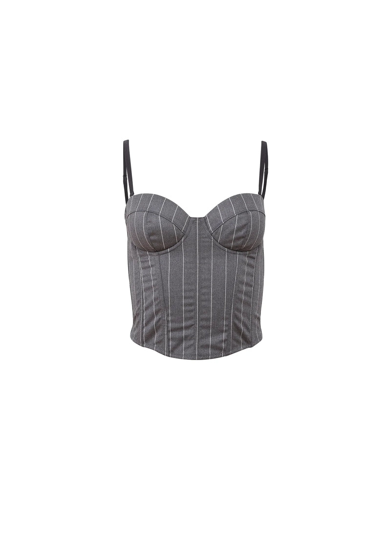 Fleur Du Mal - Maxwell Bustier - Grey Pinstripe