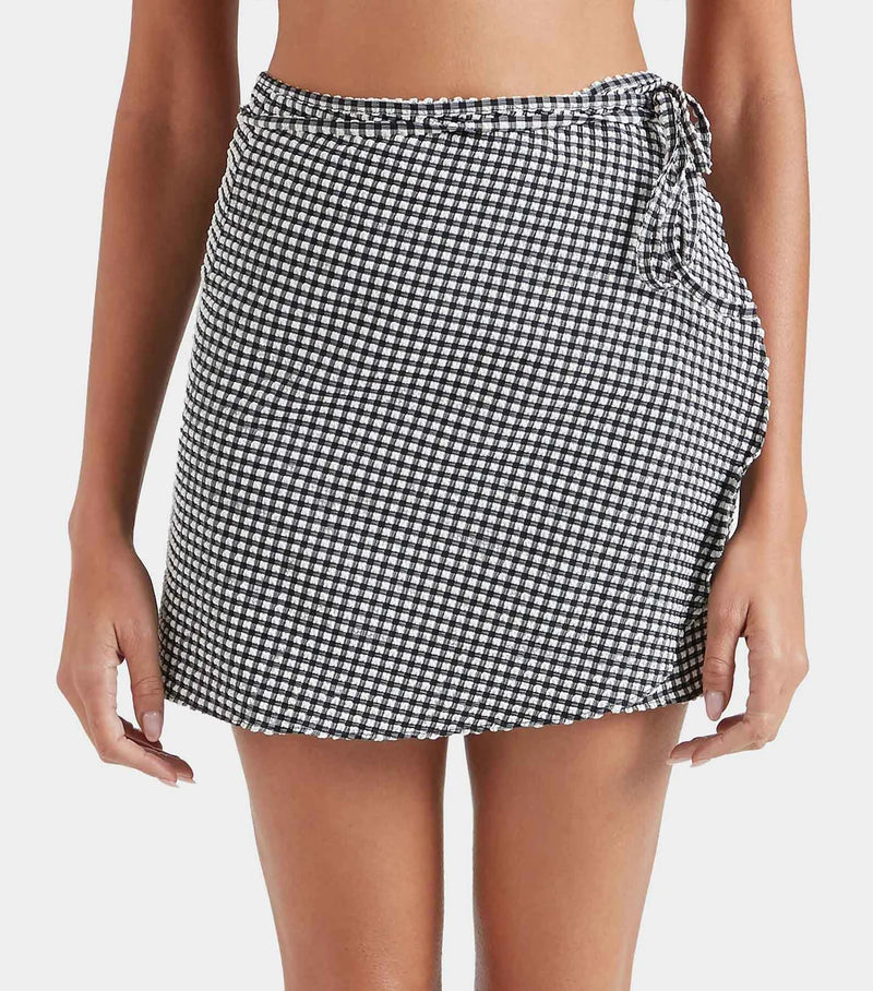 Hunza G - Gingham Seersucker Short Sarong - Black Gingham