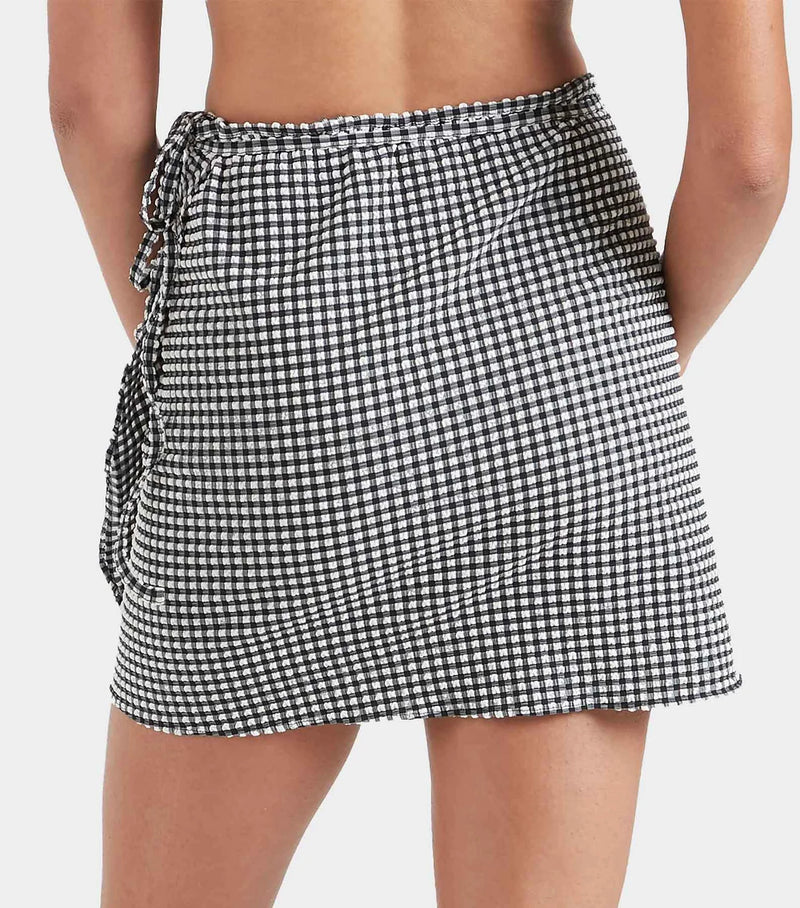 Hunza G - Gingham Seersucker Short Sarong - Black Gingham