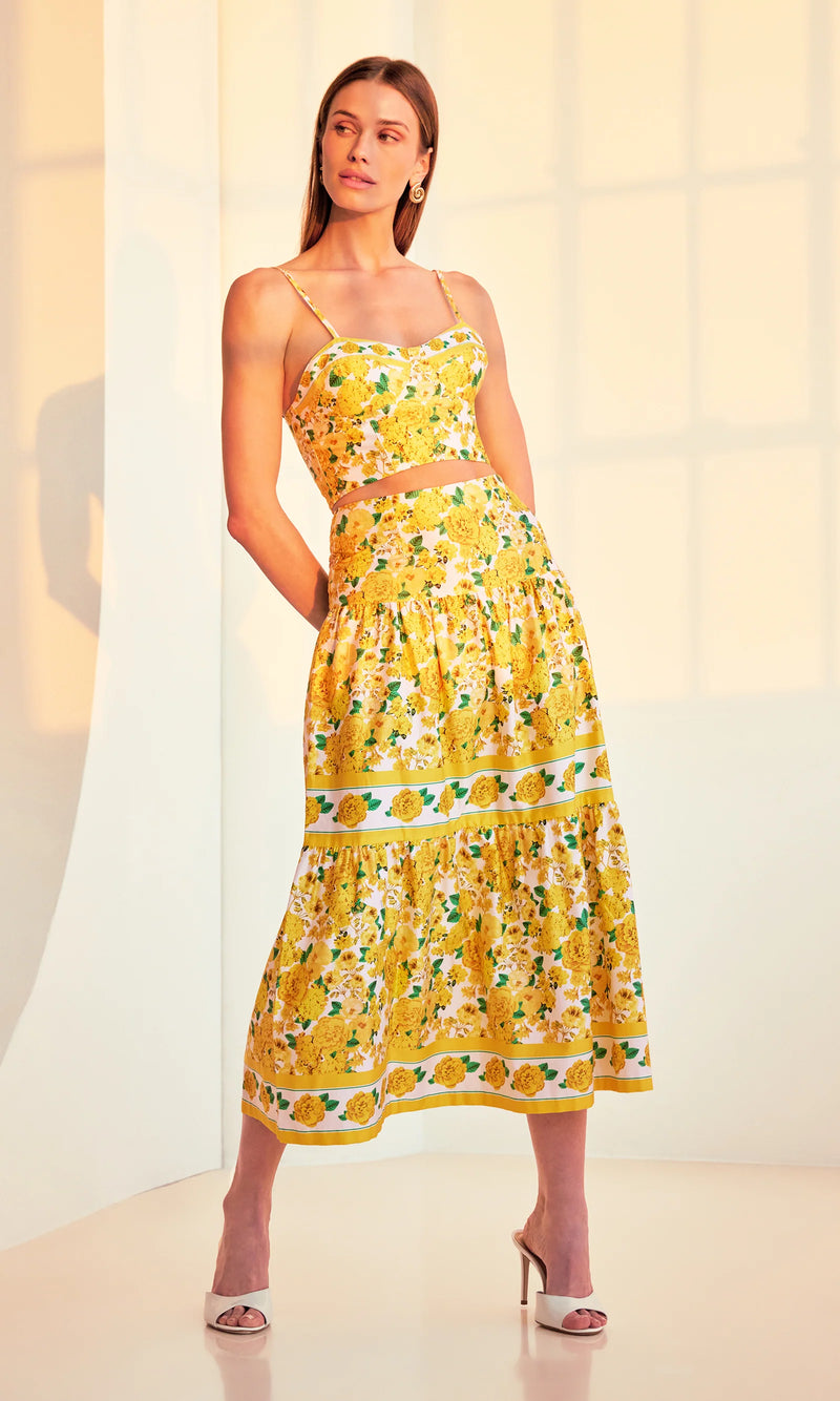Generation Love - Mondo Floral Poplin Skirt - Floral Fantasy White Yellow