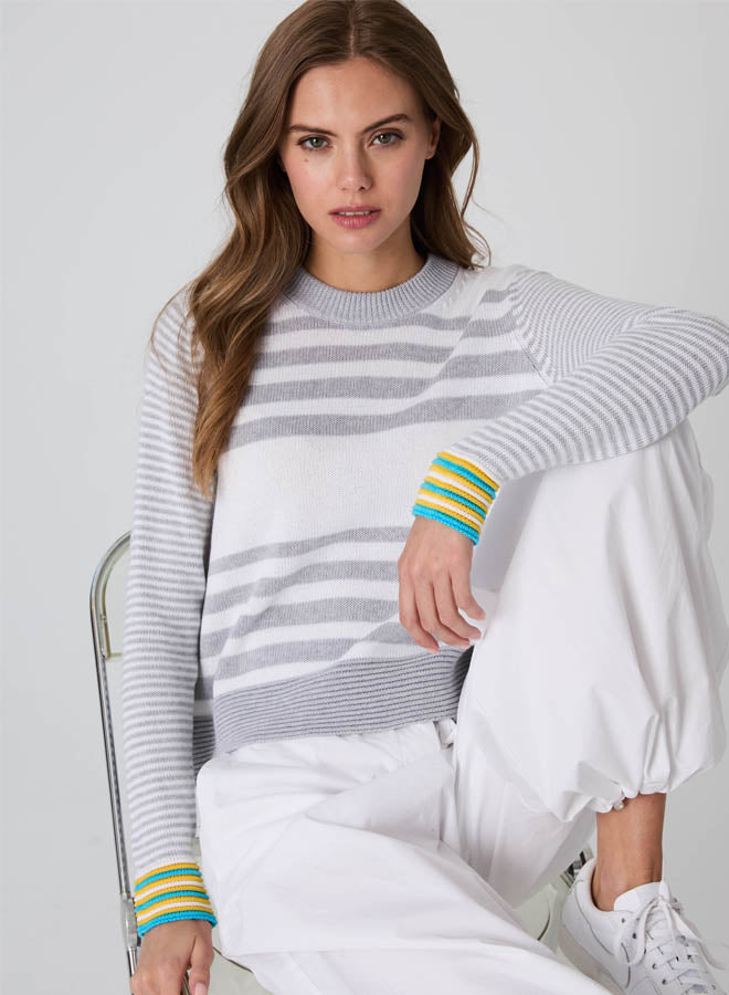 Autumn Cashmere - Boxy Stripe w/ Tuck Stitch - Grey Combo