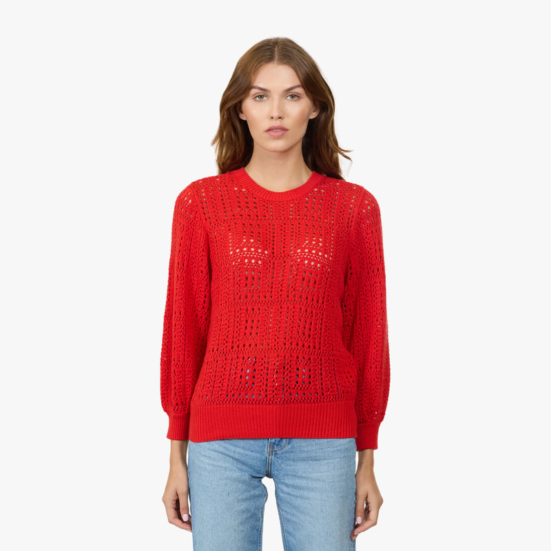 Autumn Cashmere - Puff Sleeve Tile Stitch Crew - Multiple Colors