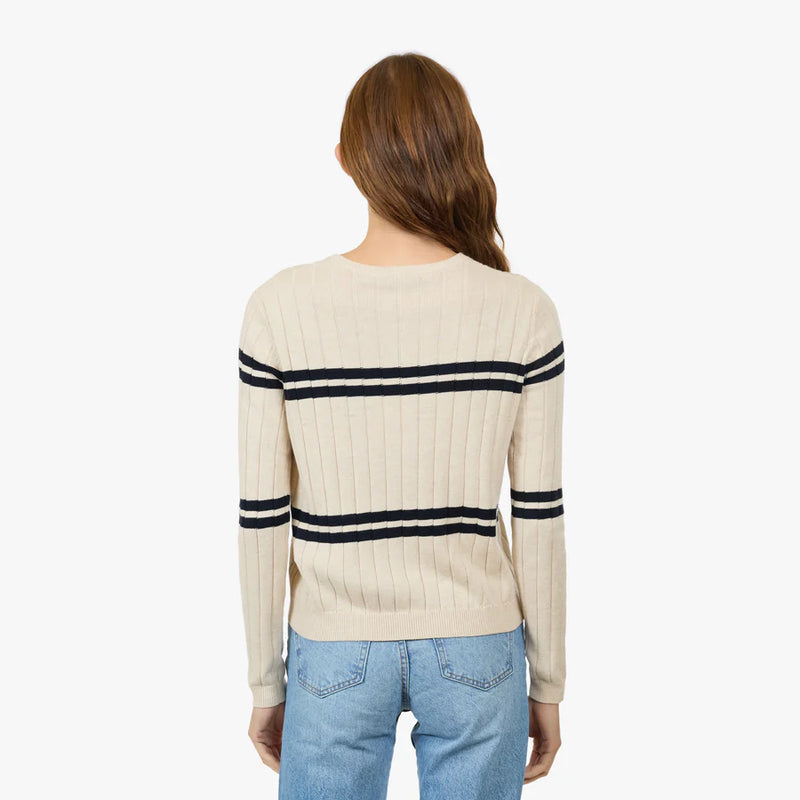 Autumn Cashmere - Cropped Panel Rib Crew - Natural/Navy Blue