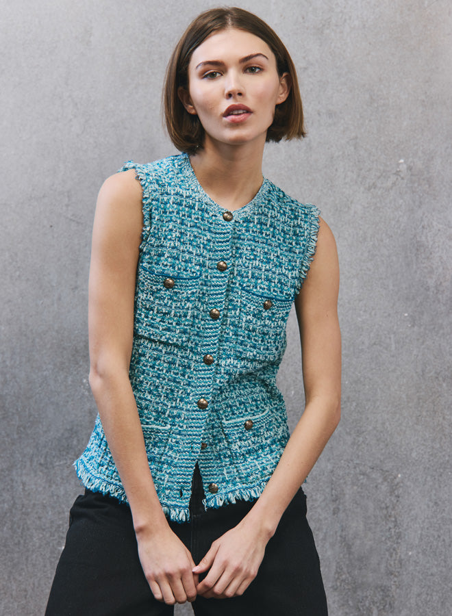 Autumn Cashmere - Long Tweed Vest W/ Fringe - Multiple Colors