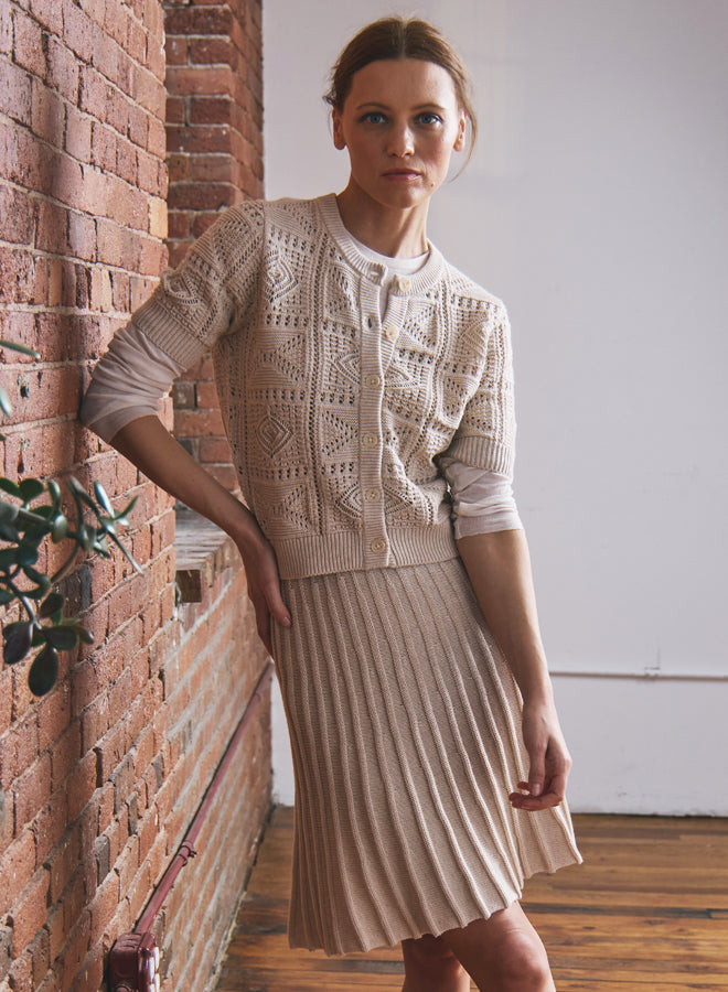 Autumn Cashmere - S/S Tile Stitch Cardigan - Natural