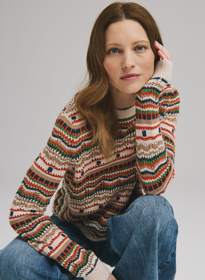 Autumn Cashmere - Pointelle Multi Stripe Boxy Crew - Multiple Colors