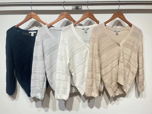 Pointelle 3/4 Puff Sleeve Cardigan