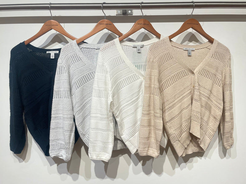 Pointelle 3/4 Puff Sleeve Cardigan