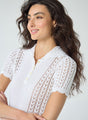 Pointelle Wide Collar Polo W/ Panel