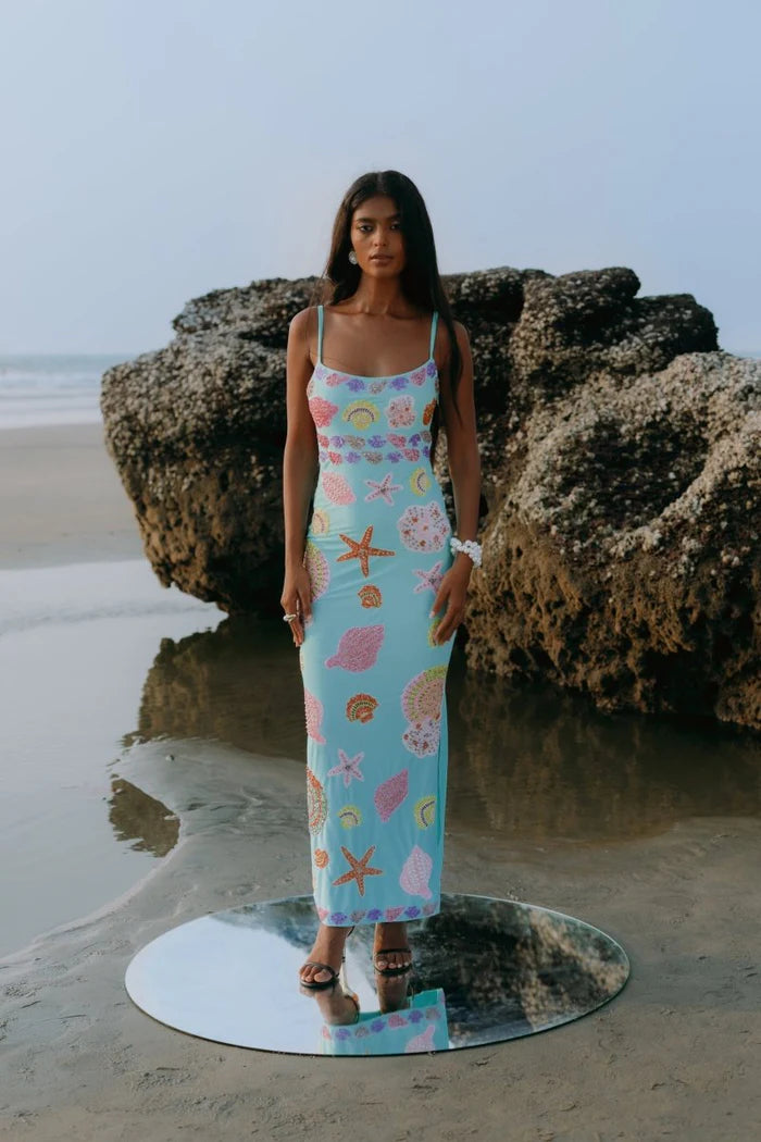oceanus beaded dress - New York Strapped escape Blue Ariel Dress - Mini dress silhouette for Material Content:54% Polyamide 46% Viscose
