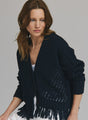 Autumn Cashmere - Fringe Mixed Stitch Open Cardigan - Multiple Colors