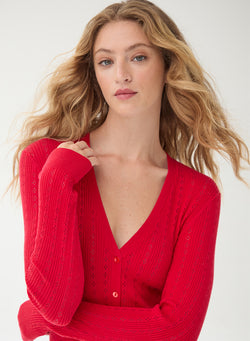 Autumn Cashmere - Pointelle Rib Cardigan - Maraschino