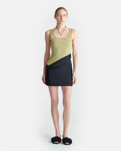 Nanushka - Marijn Ribbed Jersey and Slip Satin Dress - Black/Olive Green
