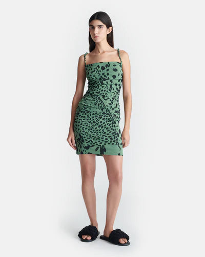 Nanushka - Adie Printed Mesh Jersey Dress - Cheetah Green