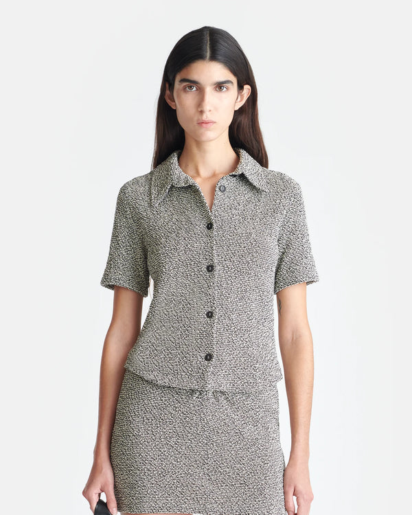 Nanushka - Clare Loopback Cotton Shirt -  Black/Cream