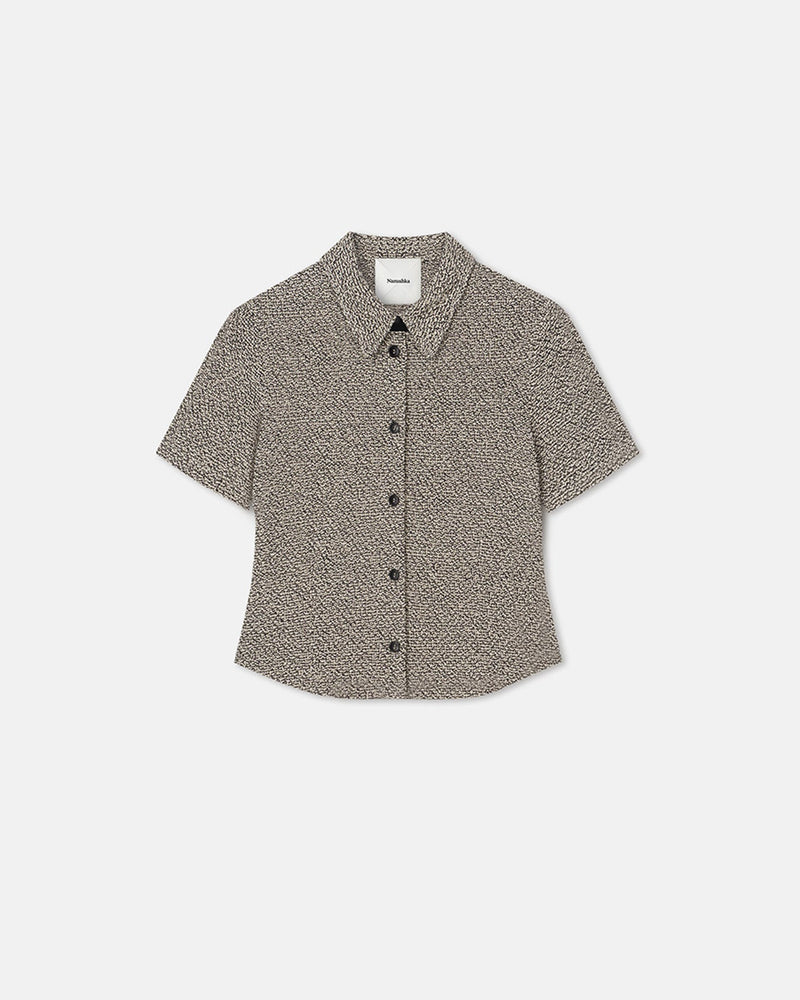 Nanushka - Clare Loopback Cotton Shirt -  Black/Cream