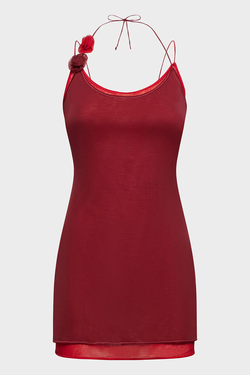 Oséree - Rose Mini Dress - Merlot/Red