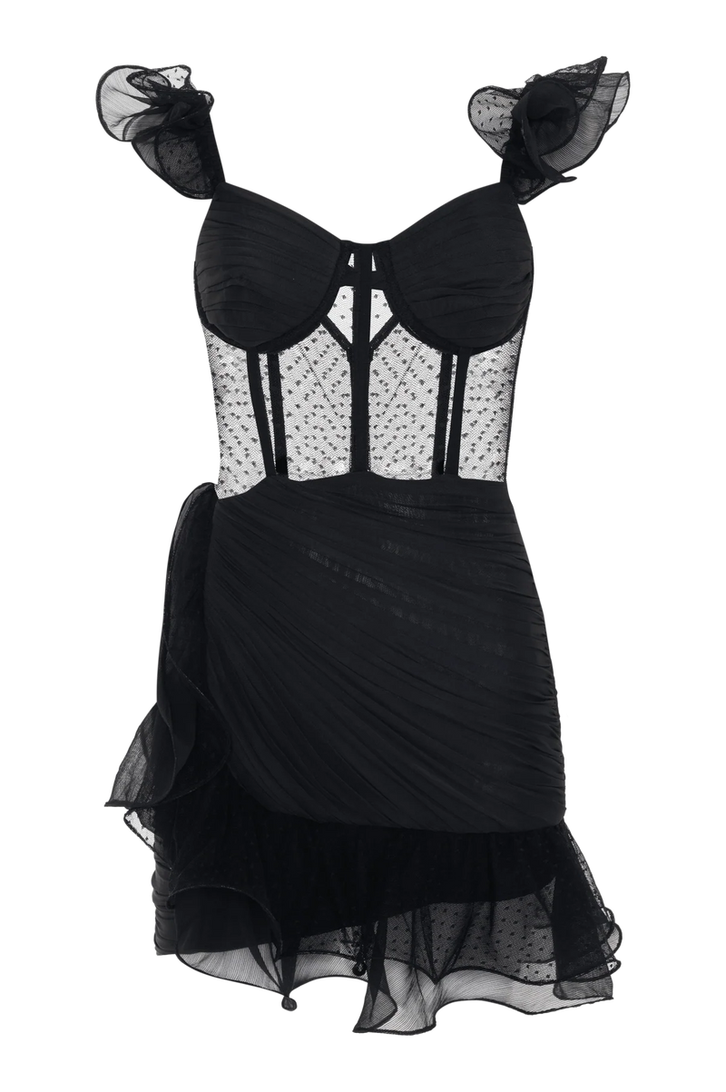 Patbo - Laila Lace Flutter Mini Dress - Black