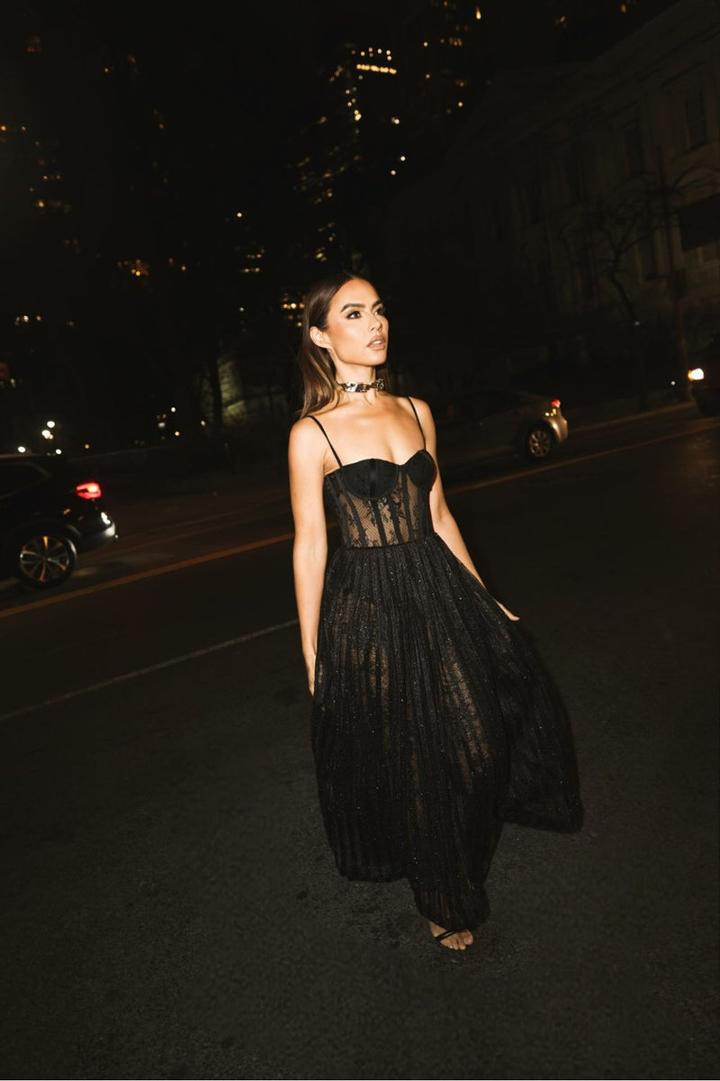 Patbo - Lurex Tulle Bustier Midi Dress - Black