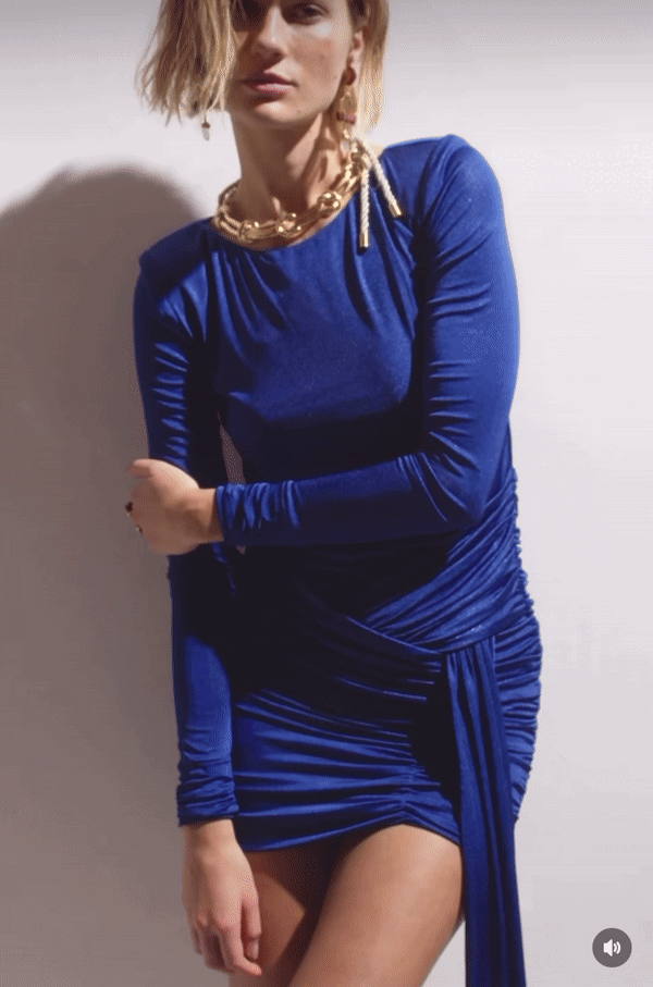 Patbo - Metallic Jersey Long Sleeve Mini Dress -  Sapphire