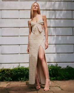 Patbo - Papillon Jacquard Butterfly Maxi Dress - Beige