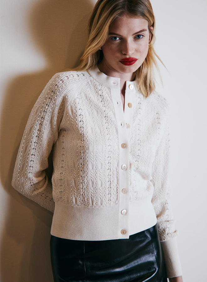 Autumn Cashmere - Bobble Lace Cardigan - Sand