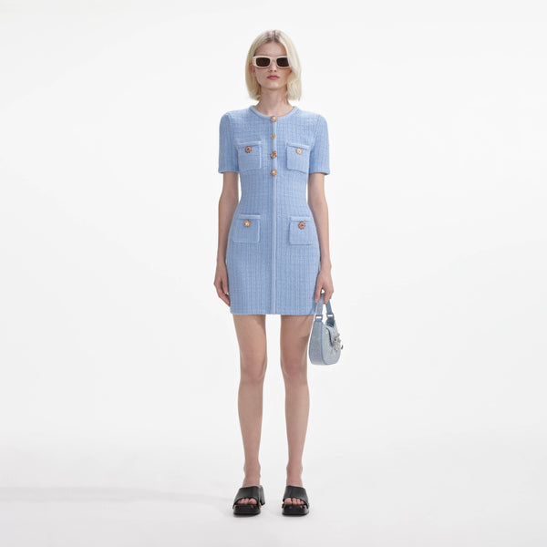 Self-portrait - Jewel Button Knit Mini Dress - Blue