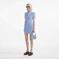 Self-portrait - Jewel Button Knit Mini Dress - Blue