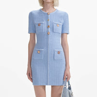 Self-portrait - Jewel Button Knit Mini Dress - Blue