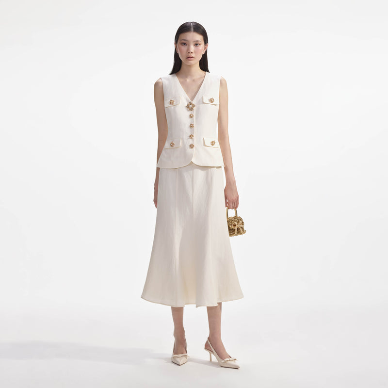 Self-portrait - Linen Midi Dress - Cream