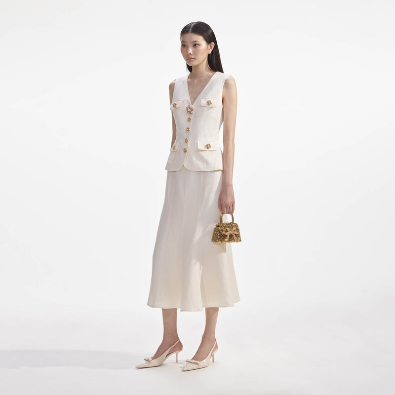 Self-portrait - Linen Midi Dress - Cream