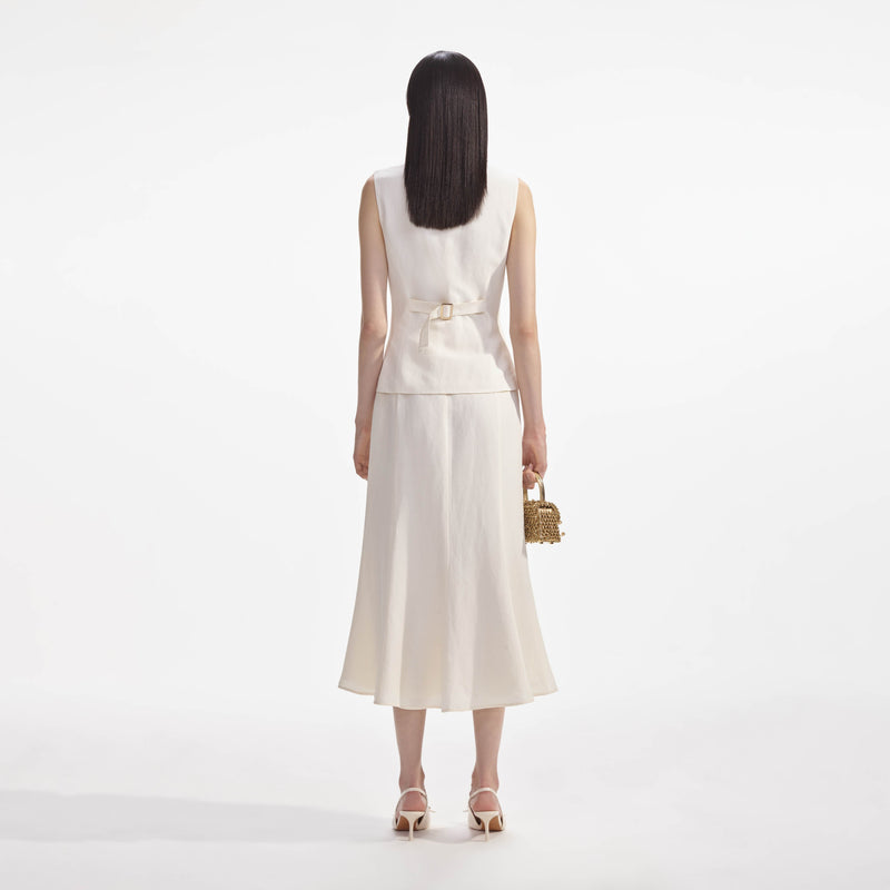 Self-portrait - Linen Midi Dress - Cream