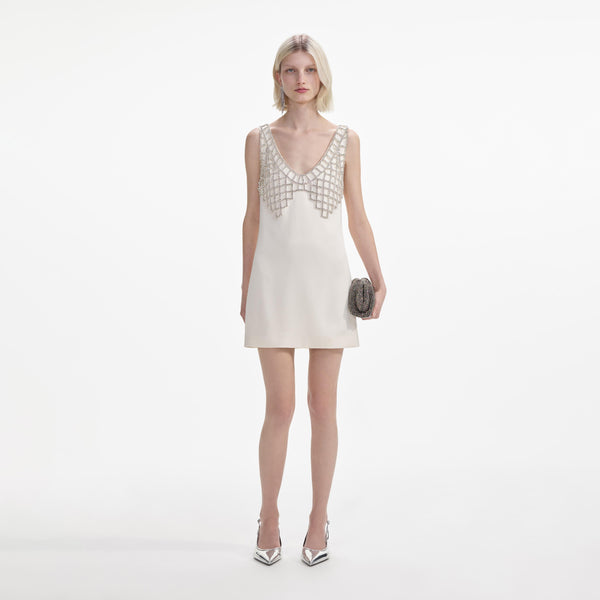 Self-portrait - Satin Diamante Bralette Mini Dress - Cream