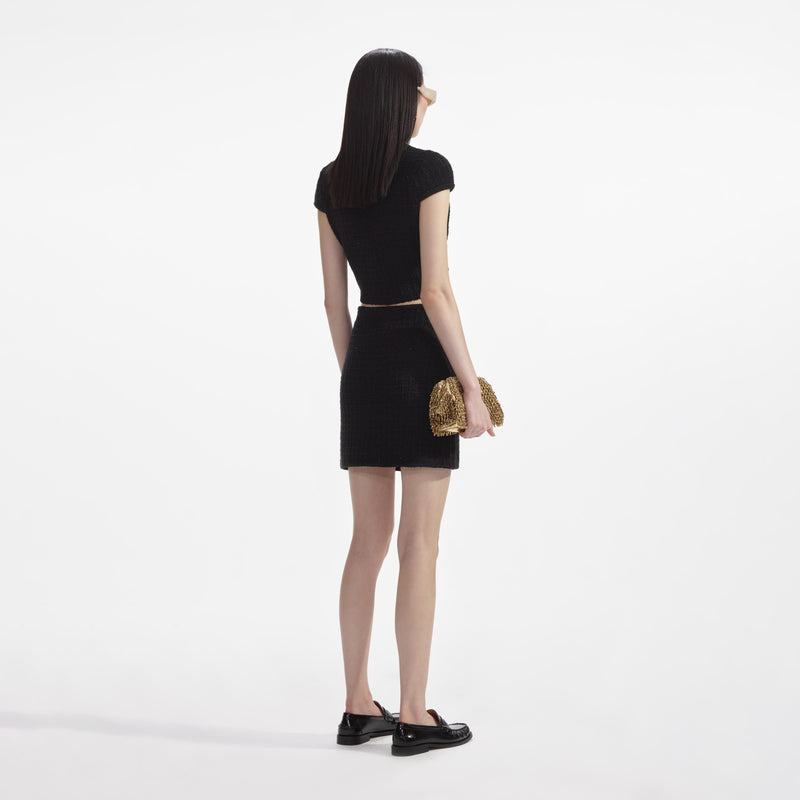 Self-portrait - Jewel Button Knit Skirt - Black