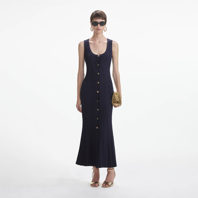 Self-portrait - Viscose Knit Midi Dress - Navy