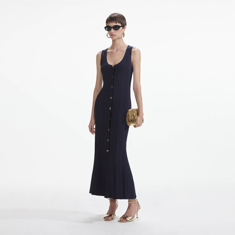 Self-portrait - Viscose Knit Midi Dress - Navy