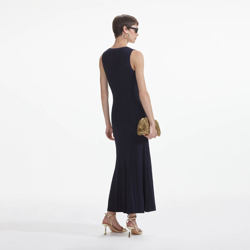 Self-portrait - Viscose Knit Midi Dress - Navy