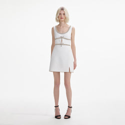 Self-portrait - Embellished Bow Trim Mini Dress - White