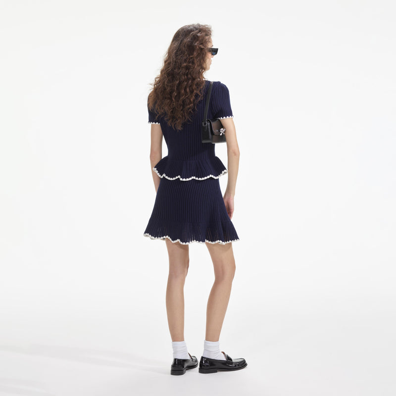 Self-portrait - Crochet Flared Mini Dress - Navy