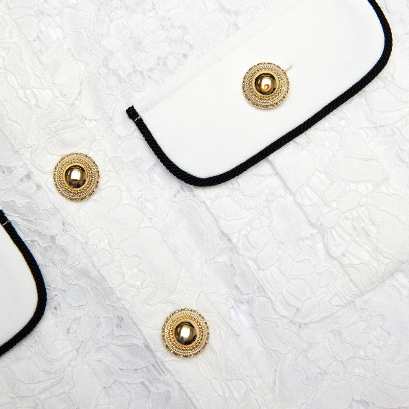 Self-portrait - Contrast Collar Top - White Lace