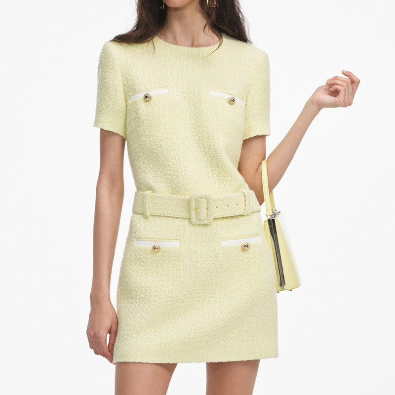 Self-portrait - Boucle Mini Dress - Yellow