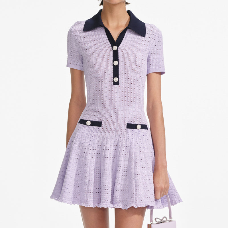 Self-portrait - Pointelle Knit Mini Dress - Lilac