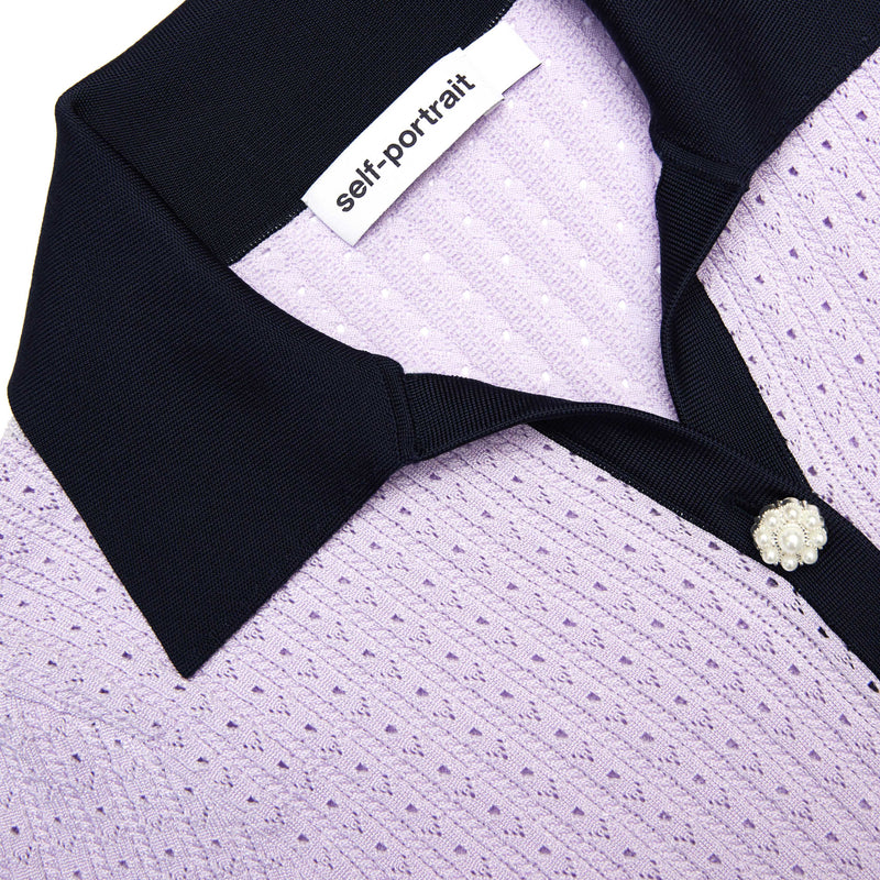 Self-portrait - Pointelle Knit Mini Dress - Lilac