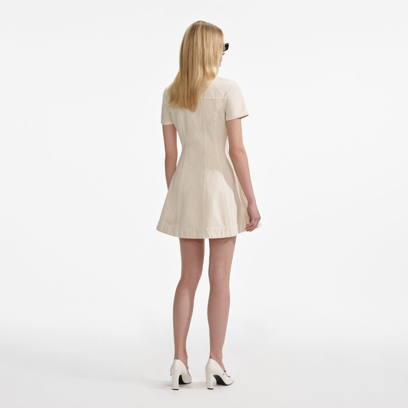 Self-portrait - Collared Denim Mini Dress - Cream