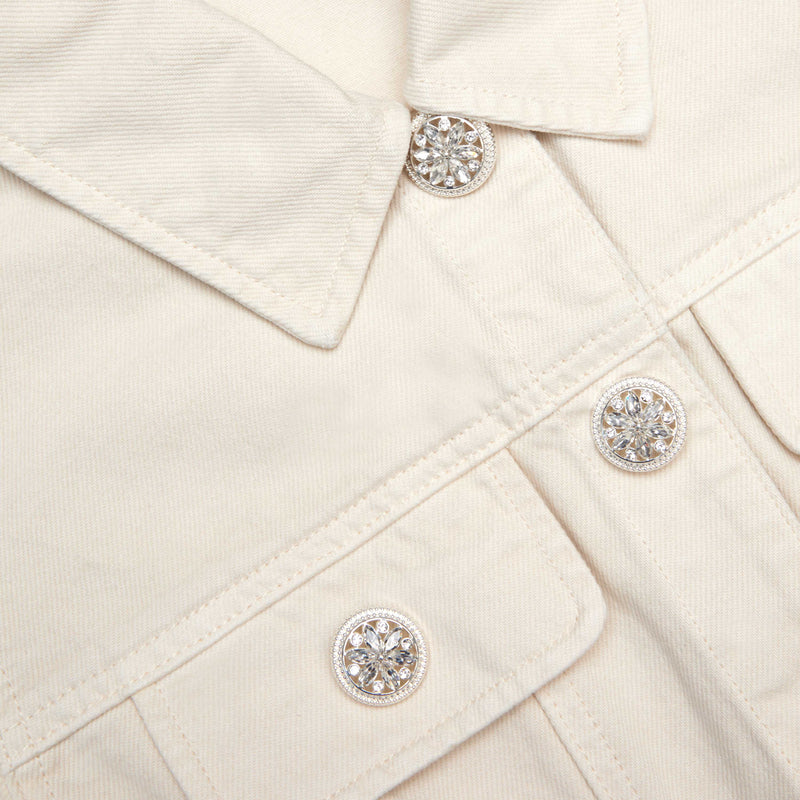 Self-portrait - Collared Denim Mini Dress - Cream