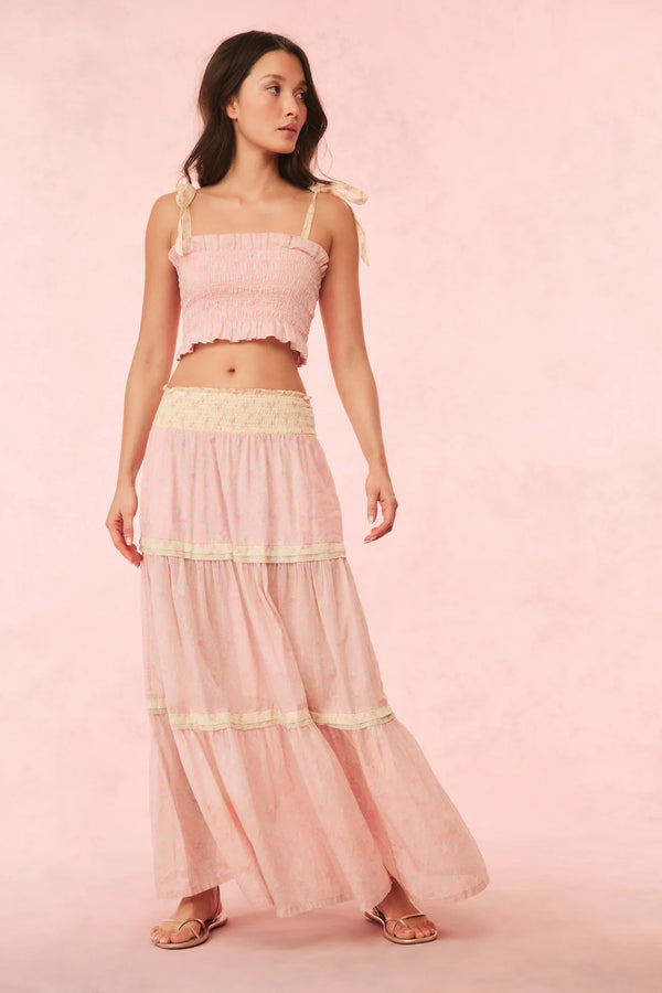 Loveshackfancy - Phia Cotton Mixed Print Maxi Skirt - Pink Lemonade