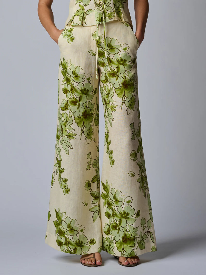 Hevron - Capri Linen Pant - Green Floral