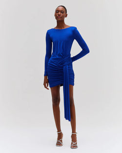 Patbo - Metallic Jersey Long Sleeve Mini Dress -  Sapphire